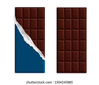 Black chocolate bars in wrapper and without set