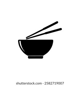 Black chopsticks dan bowl silhouette vector illustration on white background