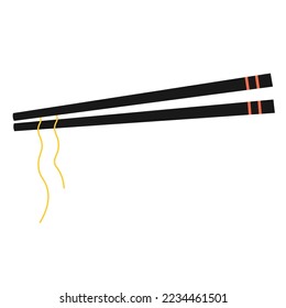 Black chopsticks flat lay illustration isolated on white background. Pair of sushi sticks. Vector realistic asian kitchen accessories