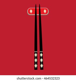 Black chopsticks on the red. Vector.