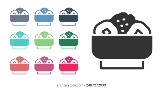 Black Chow mein on plate icon isolated on white background. Asian food. Set icons colorful. Vector