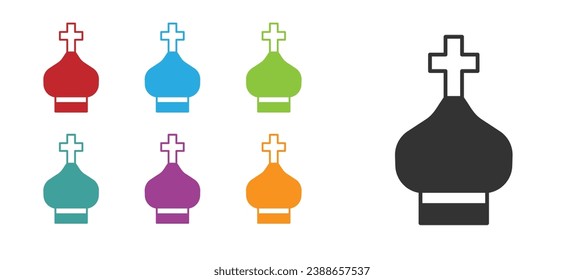 Black Christian church tower icon isolated on white background. Religion of church. Set icons colorful. Vector