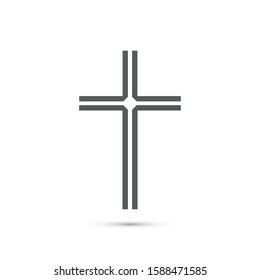 Black christian cross icon. Abstract line christian cross. Vector illustration.