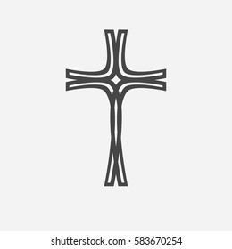 Black christian cross icon. Abstract line christian cross. Vector illustration