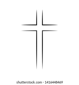 Black Christian cross icon in flat design. Vector illustration. Abstract linear christian cross.