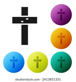 Black Christian cross icon isolated on white background. Church cross. Set icons in color circle buttons. Vector