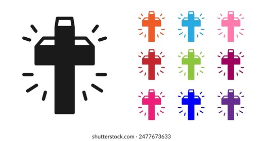 Black Christian cross icon isolated on white background. Church cross. Set icons colorful. Vector