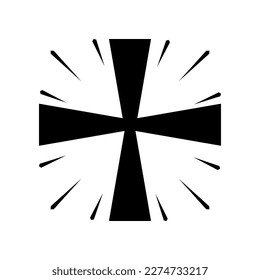 Black christian crucifix cross religion with light ray boho tattoo on white background flat vector icon design.	