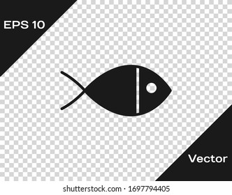 Black Christian fish symbol icon isolated on transparent background. Jesus fish symbol. Vector Illustration