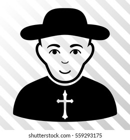 Black Christian Priest interface toolbar icon. Vector pictograph style is a flat symbol on diagonal hatch transparent background.