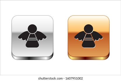 Black Christmas angel icon isolated on white background. Silver-gold square button. Vector Illustration