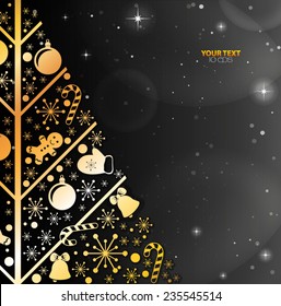 Black Christmas background with Christmas tree