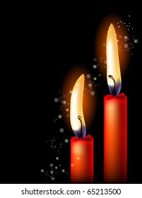 Fondo negro de navidad con dos velas rojas