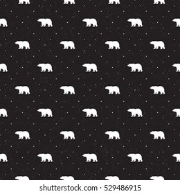 Black Christmas background with white bears. Vector texture for web pages, wallpaper, tablecloth, packaging, wrapping paper, textile, background for invitation card or holiday decor.