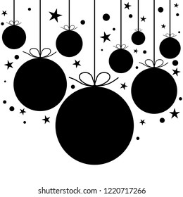Black Christmas Balls Hanging Flat Background Vector
