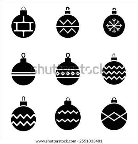 Black christmas balls Icon Set