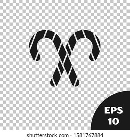 Black Christmas candy cane with stripes icon isolated on transparent background. Merry Christmas and Happy New Year.  Vector Illustration