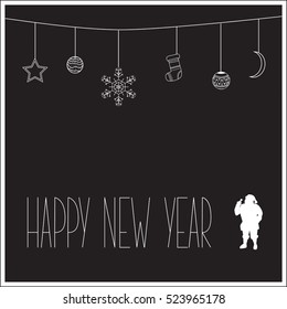 black Christmas card with white silhouette of Santa. vector illustration