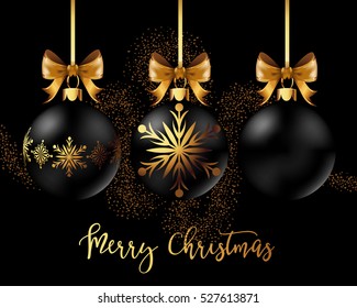 Black Christmas decoration balls collection on black background. Confetti backdrop design. Vector Illustration.
