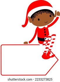 Black Christmas Elf blank gift name tag cute cartoon holiday elves vector illustration