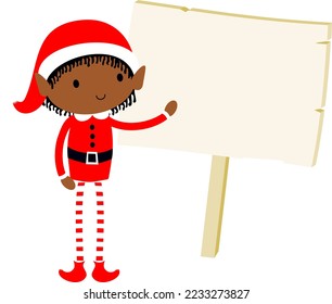 Black Christmas Elf blank gift name tag cute cartoon holiday elves vector illustration