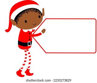 Black Christmas Elf blank gift name tag cute cartoon holiday elves vector illustration