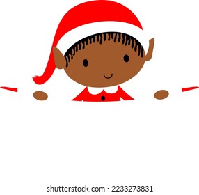 Black Christmas Elf blank gift name tag cute cartoon holiday elves vector illustration