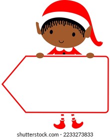 Black Christmas Elf blank gift name tag cute cartoon holiday elves vector illustration