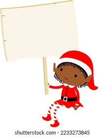 Black Christmas Elf blank gift name tag cute cartoon holiday elves vector illustration