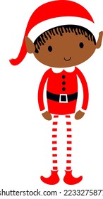 Black Christmas Elf cute cartoon holiday elves in Santa costume vector illustration