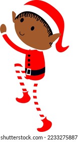 Black Christmas Elf cute cartoon holiday elves in Santa costume vector illustration