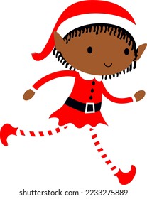 Black Christmas Elf cute cartoon holiday elves in Santa costume vector illustration