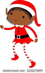 Black Christmas Elf cute cartoon holiday elves in Santa costume vector illustration