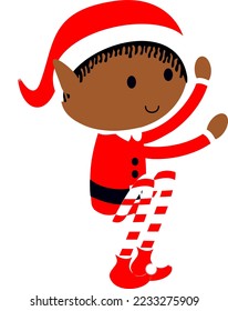 Black Christmas Elf cute cartoon holiday elves in Santa costume vector illustration