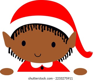 Black Christmas Elf cute cartoon holiday elves in Santa costume vector illustration