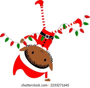 Black Christmas Elf with Fairy Lights cute cartoon holiday elves vector illustration