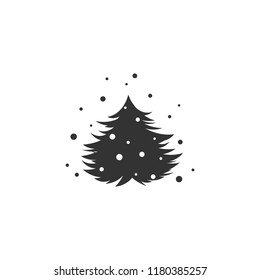 Black Christmas fir tree with snow. Violet crazy Spruce  isolated on white background. Vector flat illustration. Winter clip art. New year symbol