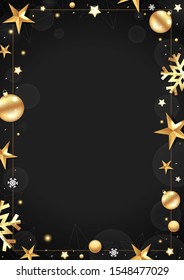 Black christmas frame with place for your text. Vector template.
