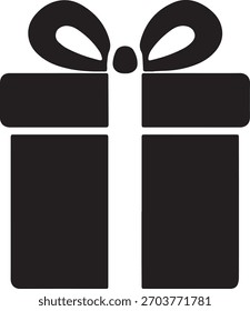 Vetor de caixa de presente de Natal preto, silhueta de arco de fita, design gráfico arrojado, fundo transparente