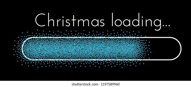 Black Christmas loading creative banner with blue progress indicator. Vector background.