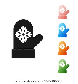 Black Christmas mitten icon isolated on white background. Set icons colorful. Vector Illustration