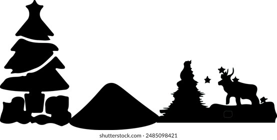 
black christmas mountain silhouette vector line art