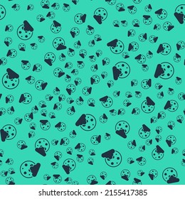 Black Christmas night icon isolated seamless pattern on green background. Merry Christmas and Happy New Year.  Vector