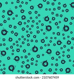 Black Christmas Santa Claus hat icon isolated seamless pattern on green background. Merry Christmas and Happy New Year.  Vector