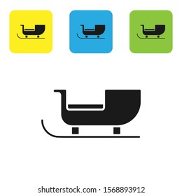 Black Christmas santa claus sleigh icon isolated on white background. Merry Christmas and Happy New Year. Set icons colorful square buttons. Vector Illustration
