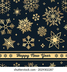 Black Christmas seamless pattern with golden snowflakes