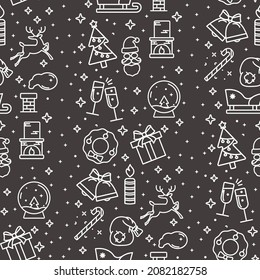 Black Christmas seamless pattern from new year icons