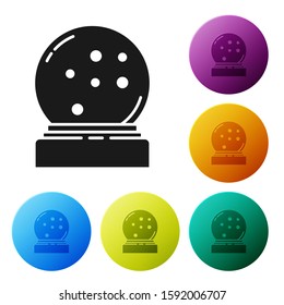 Black Christmas snow globe with fallen snow icon isolated on white background. Merry Christmas and Happy New Year. Set icons colorful circle buttons. Vector Illustration
