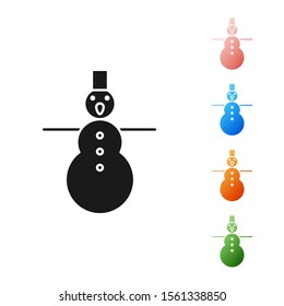 Black Christmas snowman icon isolated on white background. Merry Christmas and Happy New Year. Set icons colorful. Vector Illustration