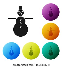 Black Christmas snowman icon isolated on white background. Merry Christmas and Happy New Year. Set icons colorful circle buttons. Vector Illustration